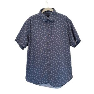 Men's Stone Rose Gecko Print‎ Navy Short Sleeve Shirt Cotton Elastane